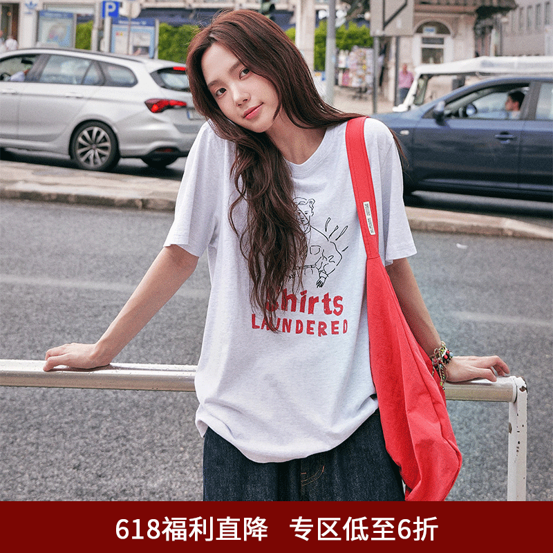 SPELLEDIT秋季新品绅士衬衫T恤宽松百搭潮酷印花上衣短袖女