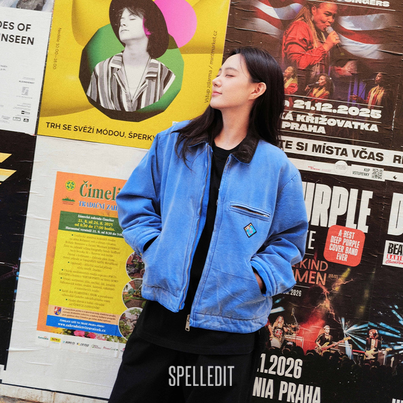 SPELLEDIT2025年冬季新品拼色领工装外套翻领休闲加绒加厚外套女