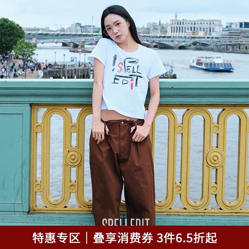 SPELLEDIT蜡笔字体T恤原创印花设计休闲短款上衣女
