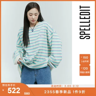通勤简约大方条纹宽松长袖 新款 T恤ins SPELLEDIT2023春季 韩版
