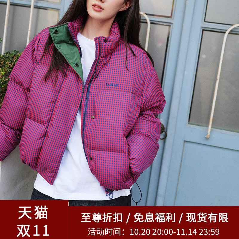 SPELLEDIT新品格纹拼色羽绒服