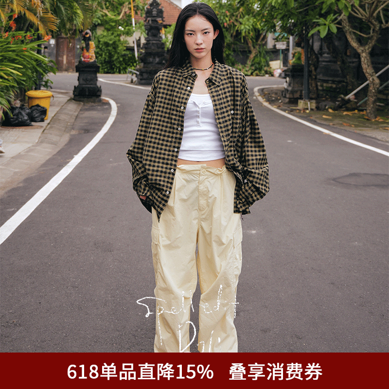SPELLEDIT2026春季新品单褶口袋工装裤时尚街头风宽松休闲裤女