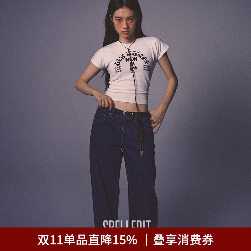 SPELLEDIT2026年秋季新品低腰宽松牛仔裤韩版甜酷休闲直筒裤子女