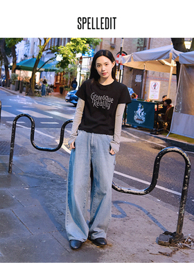 SPELLEDIT新品Reality T恤短袖美式复古字母印花上衣女