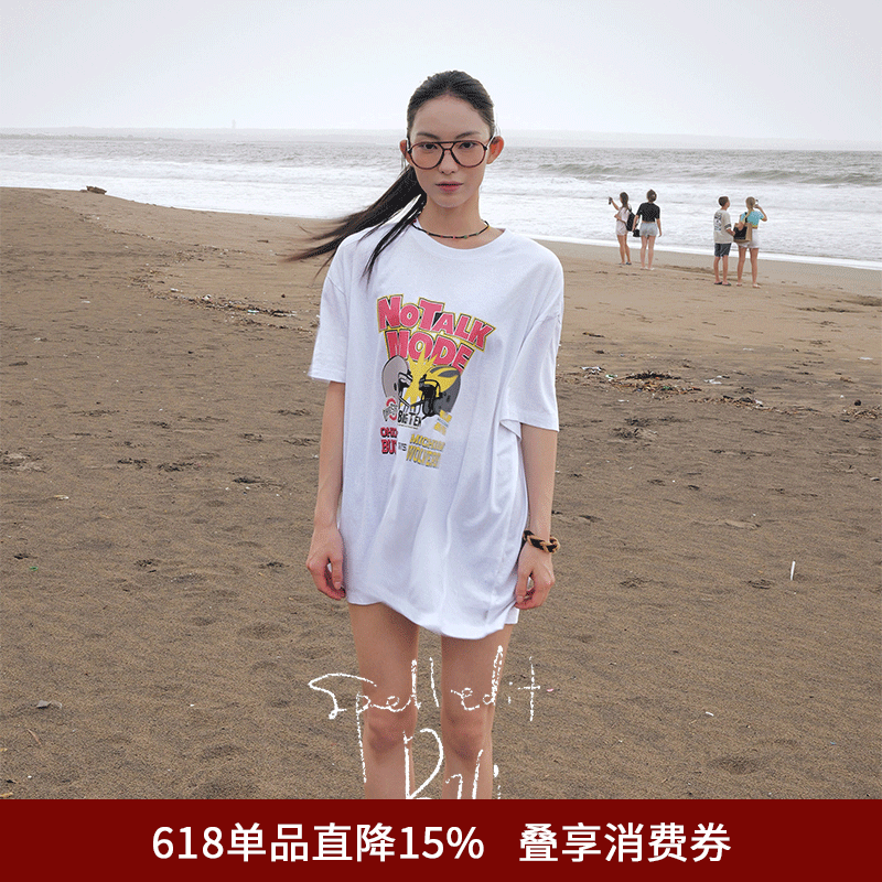 SPELLEDIT2026春季新品密歇根T恤个性印花宽松休闲风圆领女装短袖