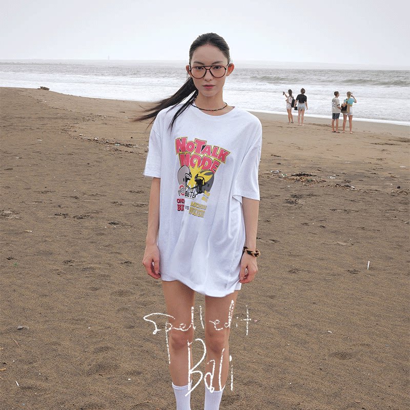SPELLEDIT2026春季新品密歇根T恤个性印花宽松休闲风圆领女装短袖
