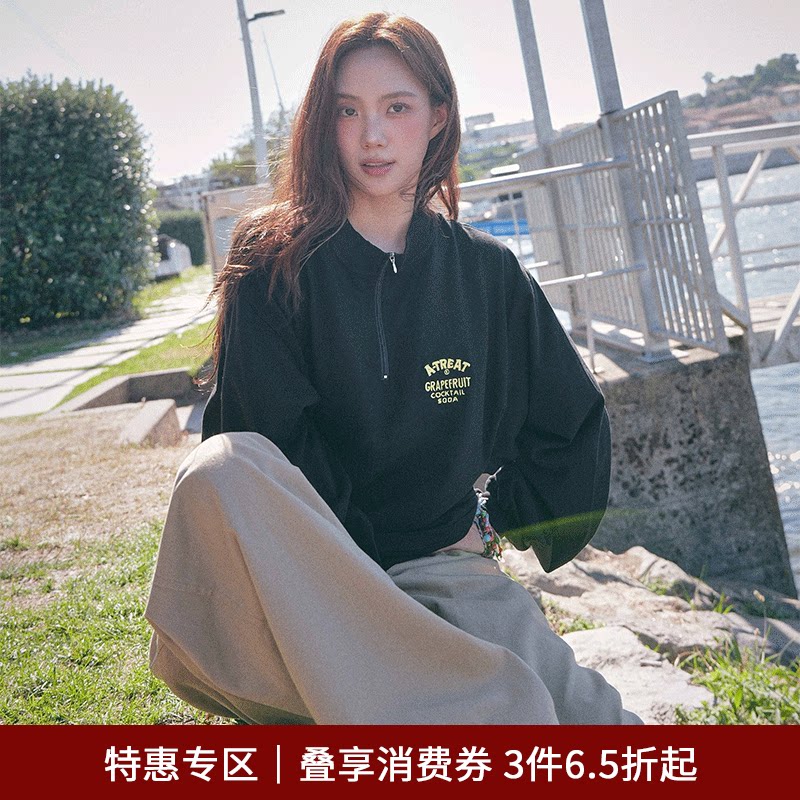 SPELLEDIT秋款半拉链高领长袖T恤韩系宽松时尚上衣女