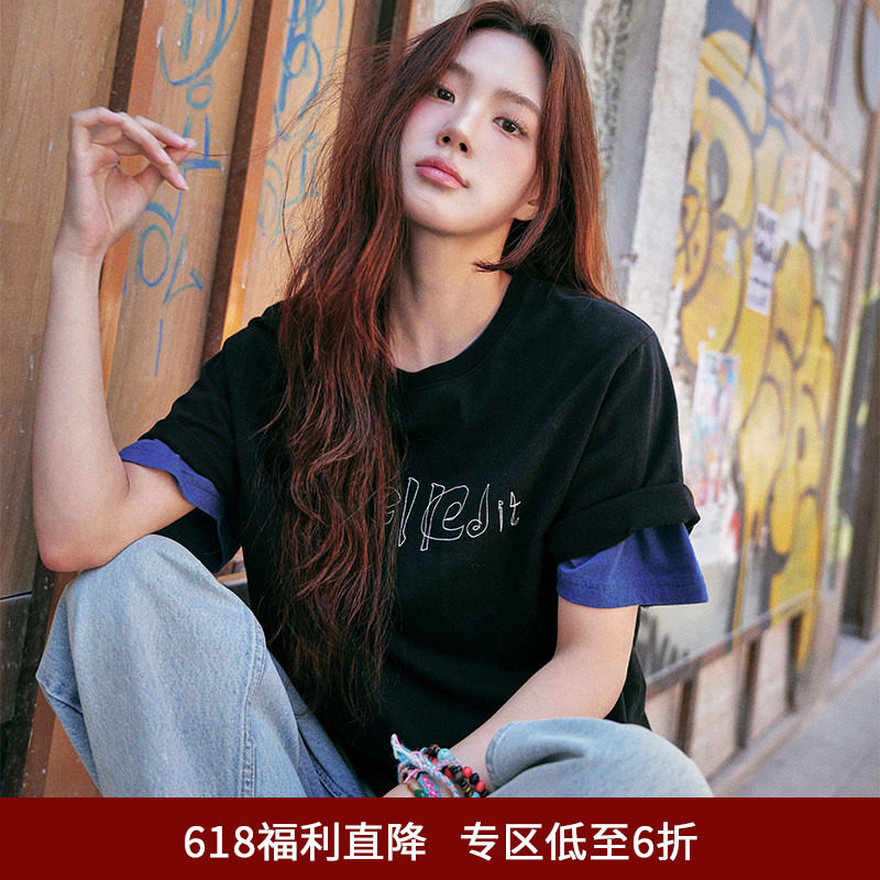 SPELLEDIT秋季新品手绘标T恤高级感百搭时尚休闲短袖上衣女