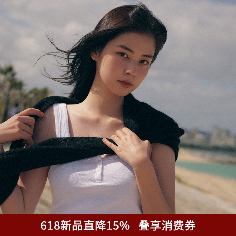 SPELLEDIT2026夏季新品扣式亨利领背心修身短款女士吊带背心