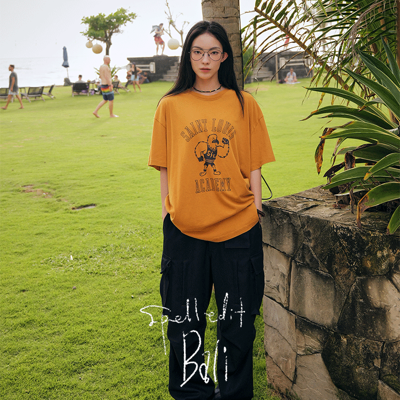 SPELLEDIT2026春季新品复古老鹰T恤宽松休闲街头风印花短袖上衣女