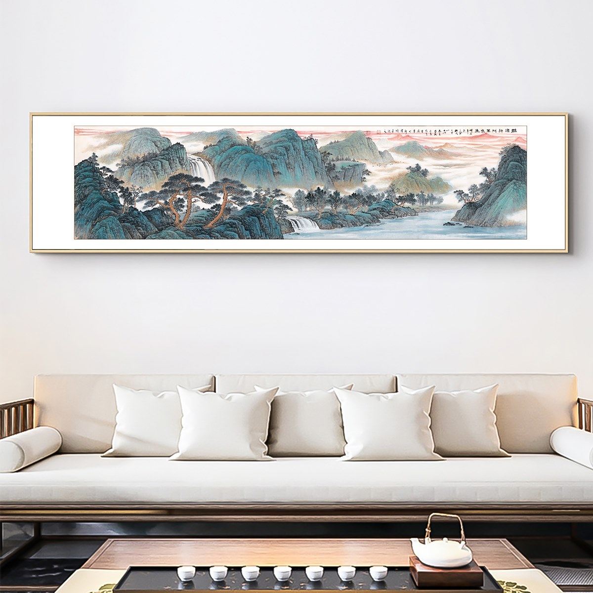 网红锦绣茶室西湖万象生山水画中式借问装饰画背景墙国画神州挂画