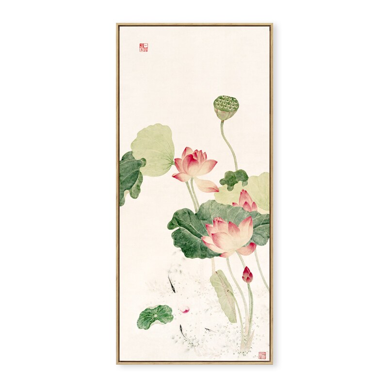 新客厅茶室玄关荷花走廊竖版莲花禅意墙画水墨画中式装饰画挂定做