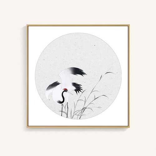 饭厅定做图丹顶鹤装饰画新中式餐厅仙鹤挂画古风茶室背景墙壁画 - 封面