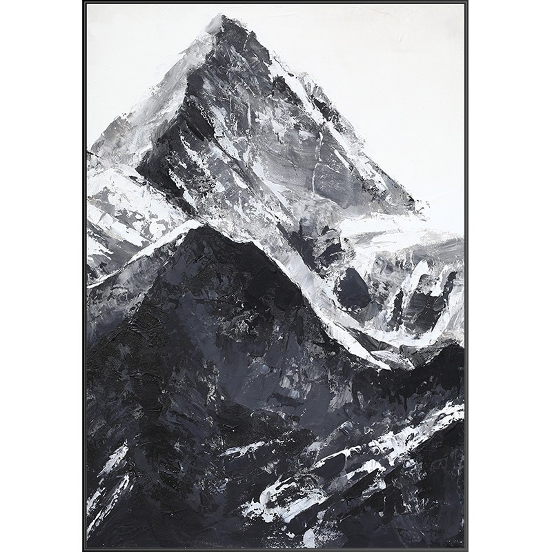 网红雪山之巅黑白艺术纯手绘喷绘沙发落地画极简风景图客厅玄关装