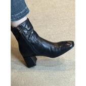 敦绿岛 靴子 浪漫短靴方头高跟粗跟秋冬新款 乌木调色盘 法式