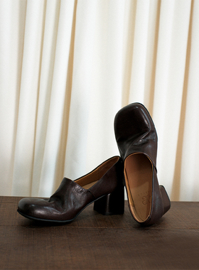 敦绿岛·常存｜Permanent极简粗跟高跟鞋复古文艺深口乐福鞋