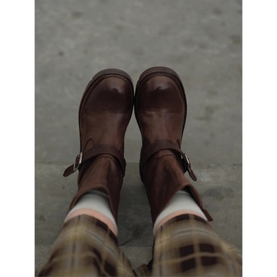 敦绿岛·巴恩丨barnfit水洗牛皮马丁靴中跟骑士短靴