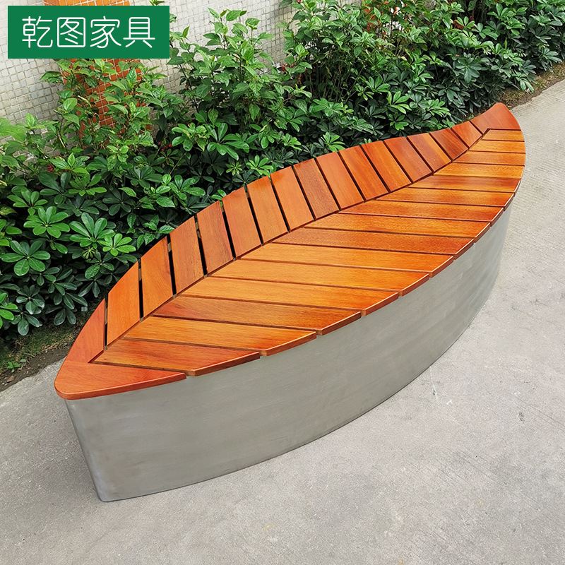 树叶创意不锈钢户外坐凳广场休息异形景观座椅室外防腐木公共座椅