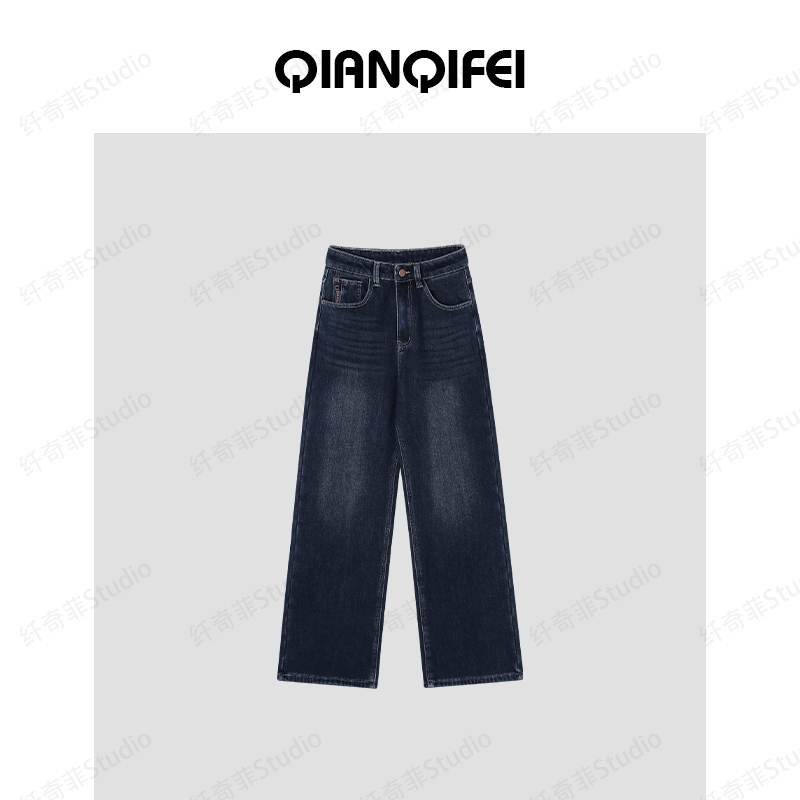 11.2F【纤奇菲】新款韩系休闲直筒宽松加绒牛仔裤 81012-9134