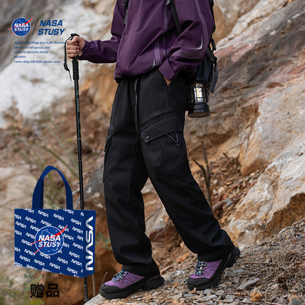 NASA STUSY美式2024新款冬装男款休闲长裤子羽绒加绒加厚工装
