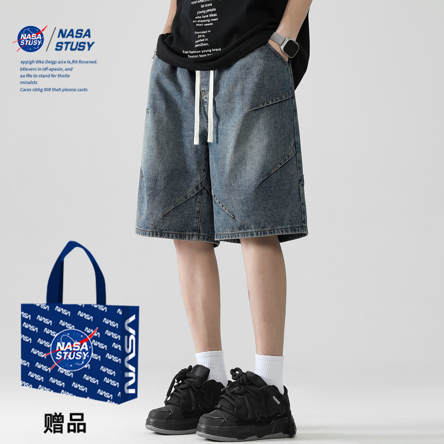 NASA官方进口美式潮牌牛仔短裤图片