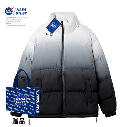 NASA STUSY渐变色羽绒棉服冬季潮牌情侣棉衣防水保暖外套男女款