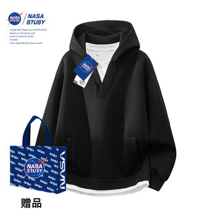 NASA STUSY美式高街2026新款春装男款宽松情侣潮牌连帽假两件卫衣