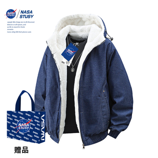 NASA STUSY美式2025冬季加绒加厚保暖棉衣男款棉袄羽绒棉服外套