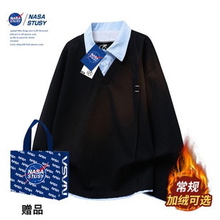 STUSY美式 情侣潮牌衬衫 高街2025新款 男款 领假两件卫衣 秋冬装 NASA