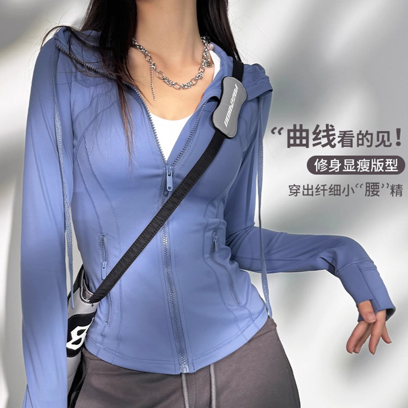 连帽瑜伽服外套女春秋长袖健身衣