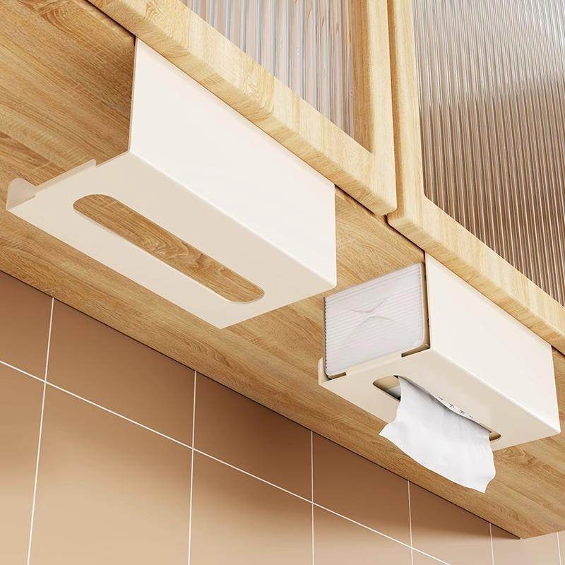 纸巾抽纸盒简约免打孔铁艺湿巾收纳家用厨房橱柜下专用悬挂抽纸架