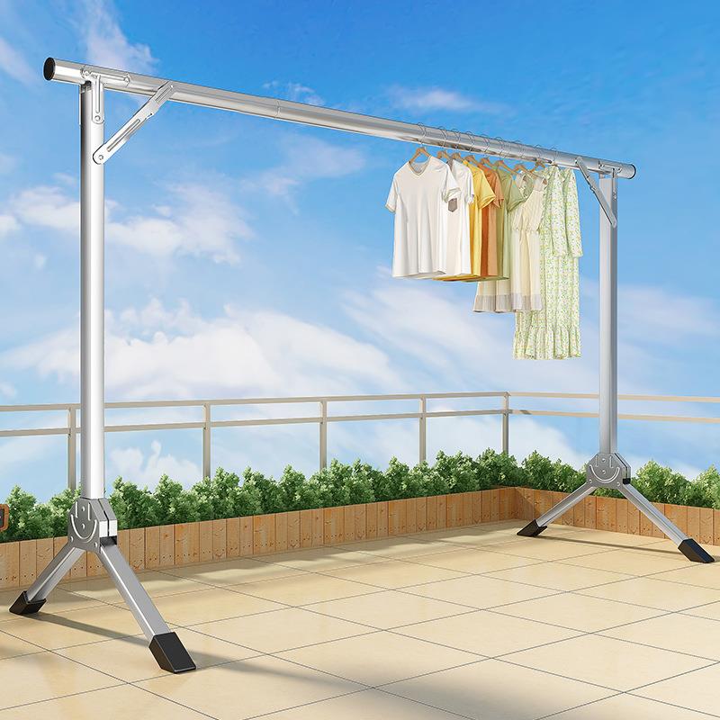 不锈钢折叠单杆晾衣架落地立式家用阳台伸缩晒衣架晾衣服晒被神器