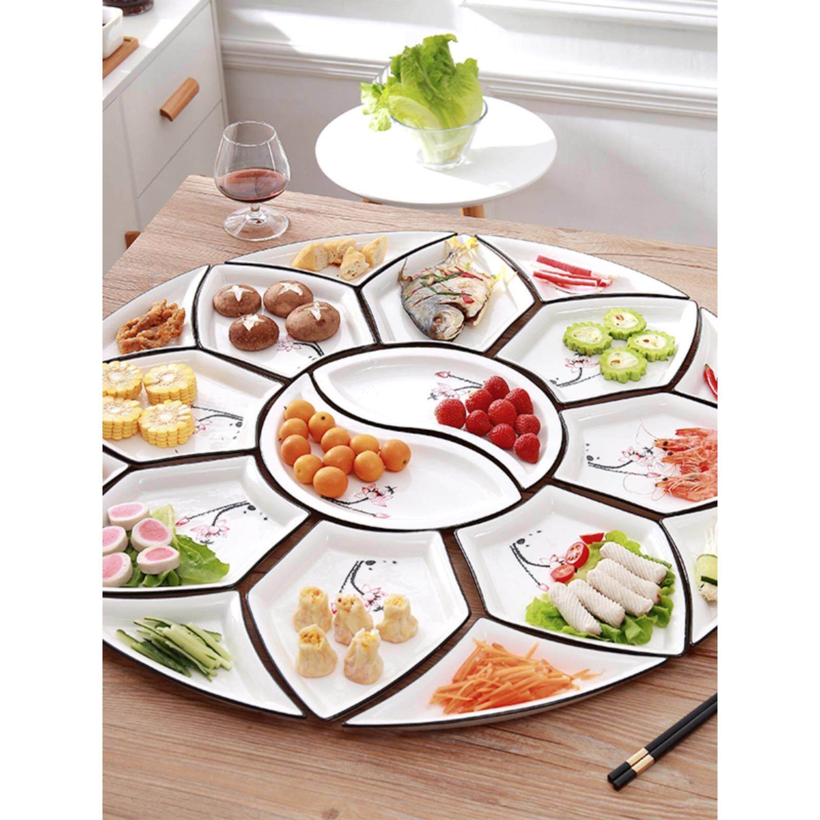 网红创意家用拼盘餐具组合过年家用中式套装圆桌团圆餐具套装圆形