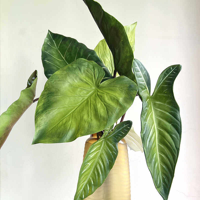 仿真人造绿植假叶子单支PU手感龟背叶滴水观音斑马海芋叶花艺装饰