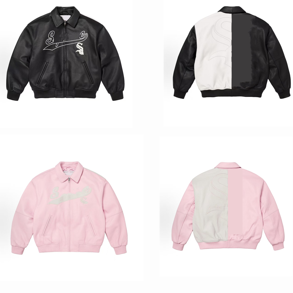 25FW Leather Varsity Jacket徽标皮革外套 贴花皮衣潮棒球服夹克