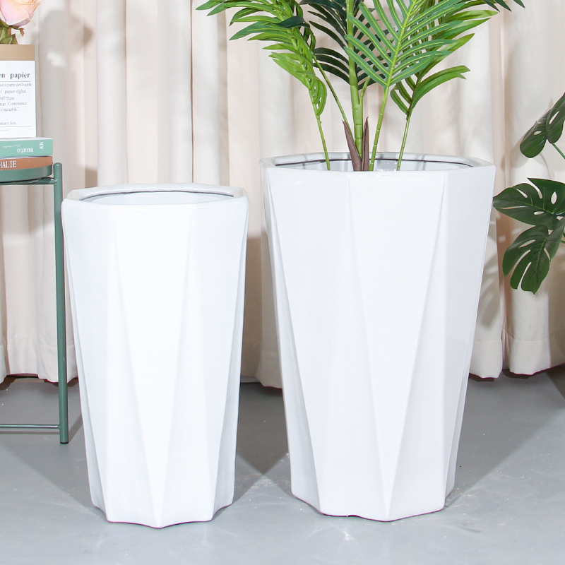 大号高筒简约陶瓷花盆发财树天堂鸟大口径客厅家用绿植专用盆清仓