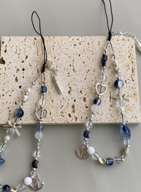 蓝色星星手机链新款手机挂绳短款创意相机挂链短款ccd挂件女款网红百搭防摔吊坠高级感手工珠串链条个性创意