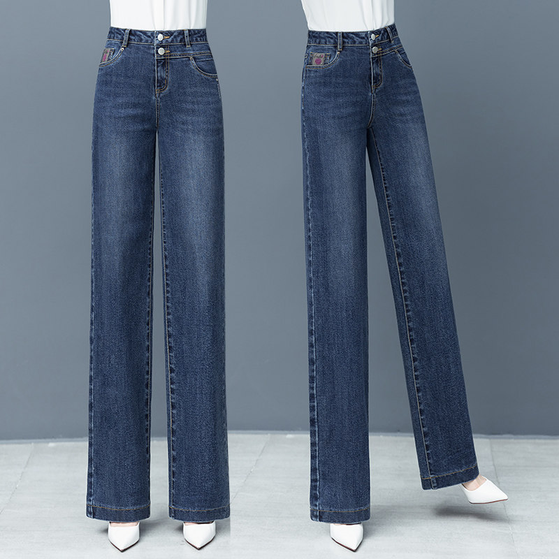 牛仔裤女秋冬高腰宽松直筒女士裤2025年新款阔腿显瘦休闲裤子加绒 - 牛百合出品