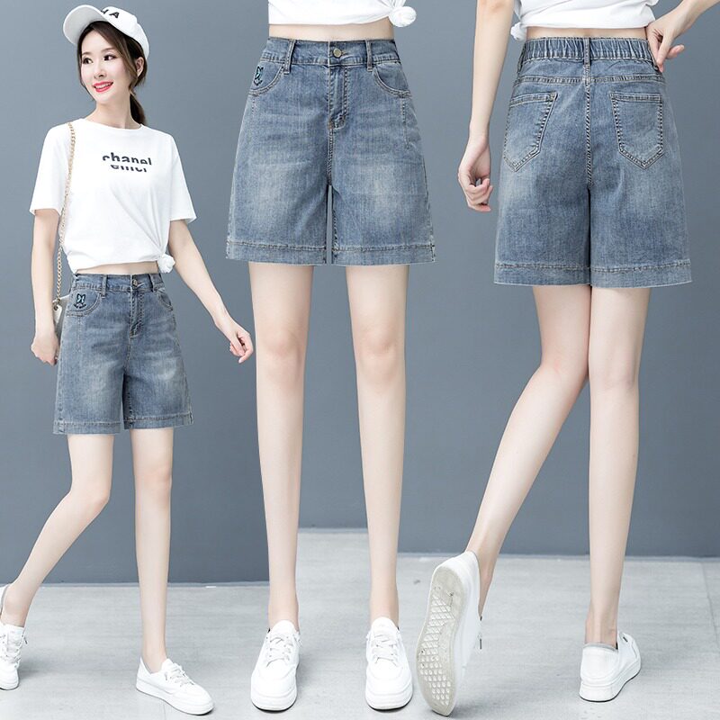 高腰破洞牛仔短裤女夏季薄款2025新款宽松百搭外穿阔腿a字热裤子