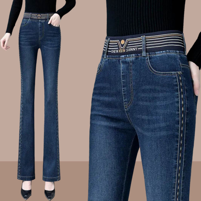 广州新塘微喇牛仔裤女秋冬加绒加厚2025新款妈妈裤子小个子喇叭裤