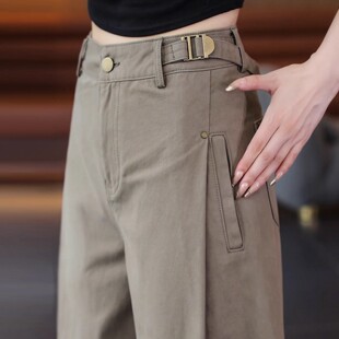女款 裤 2025新款 春秋季 美式 高腰宽松休闲慵懒松弛感阔腿弯刀裤 工装