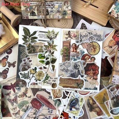 60pcs Vintage Stickers Scrapbook Paper for Scrapbooking Junk
