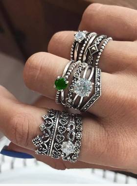 欧美复古戒指 Hot selling vintage zircon joint ring set rings