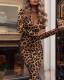 Skinny Leopard Dress豹纹印花连衣裙 Sleeve Plunge Print Long