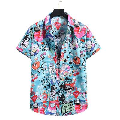 Summer Mens Shirt Patchwork Printed Hawaiian Shirts Loose Sh