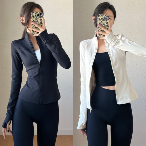新款加绒瑜伽服女秋冬防风立领拉链运动外套修身显瘦跑步健身服