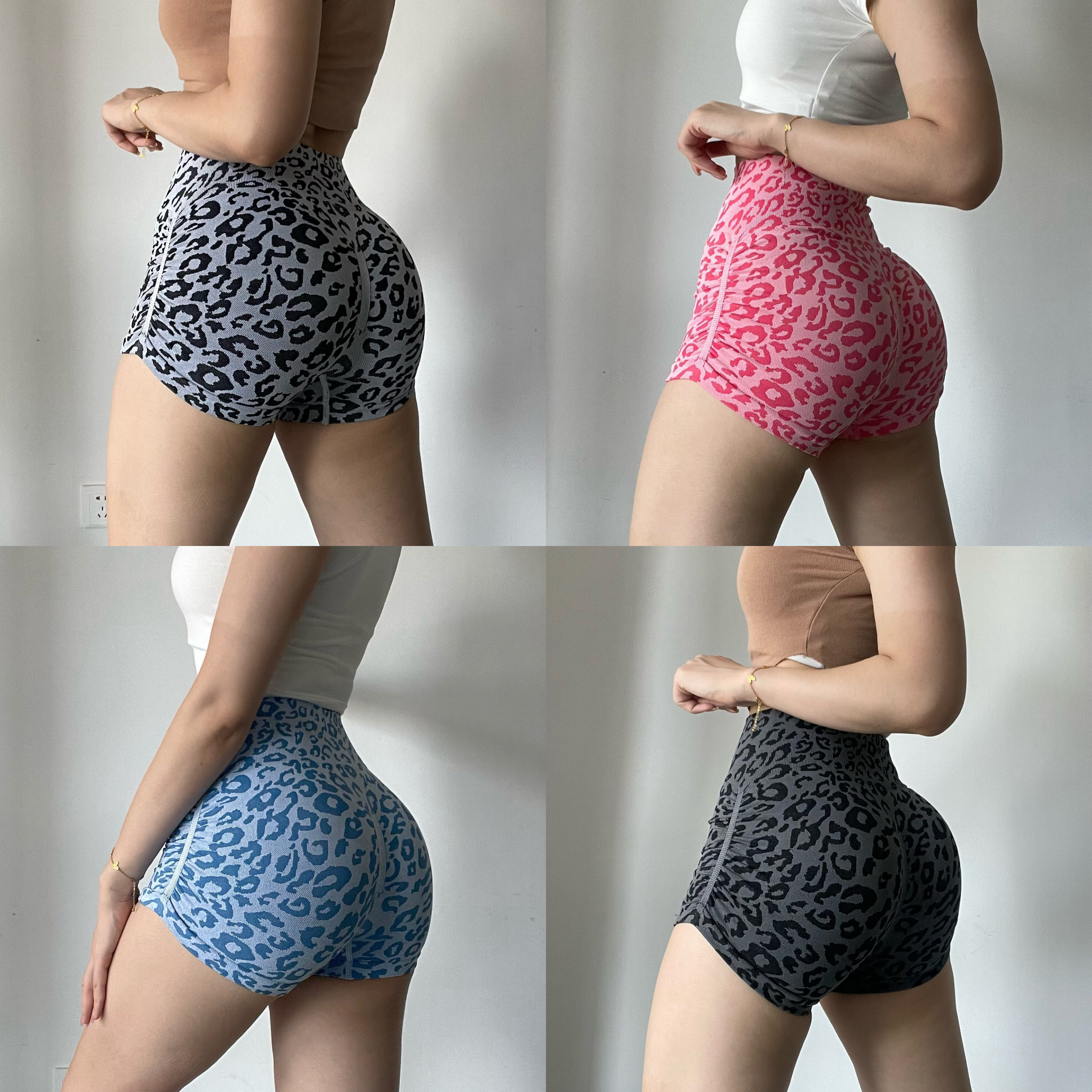 【收褶豹纹短裤】高腰训练蜜桃裤女速干透气健身裤紧身欧美弹力裤,运动服/休闲服装,健身裤,淘宝优惠券,粉丝福利购,淘宝优惠卷