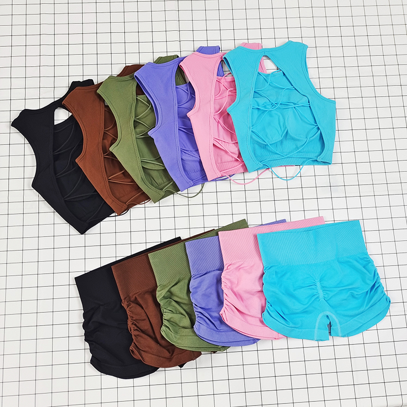 细带美背抽邹瑜伽裤运动套装速干