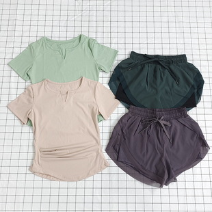 瑜伽服短袖短裤夏季透气户外运动套装女健身宽松弹力速干衣跑步服