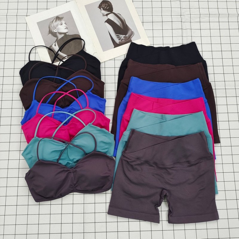 套装！Df系列露背带胸垫细带运动背心女三分高腰提臀短裤两件套,运动服/休闲服装,健身套装,淘宝优惠券,粉丝福利购,淘宝优惠卷